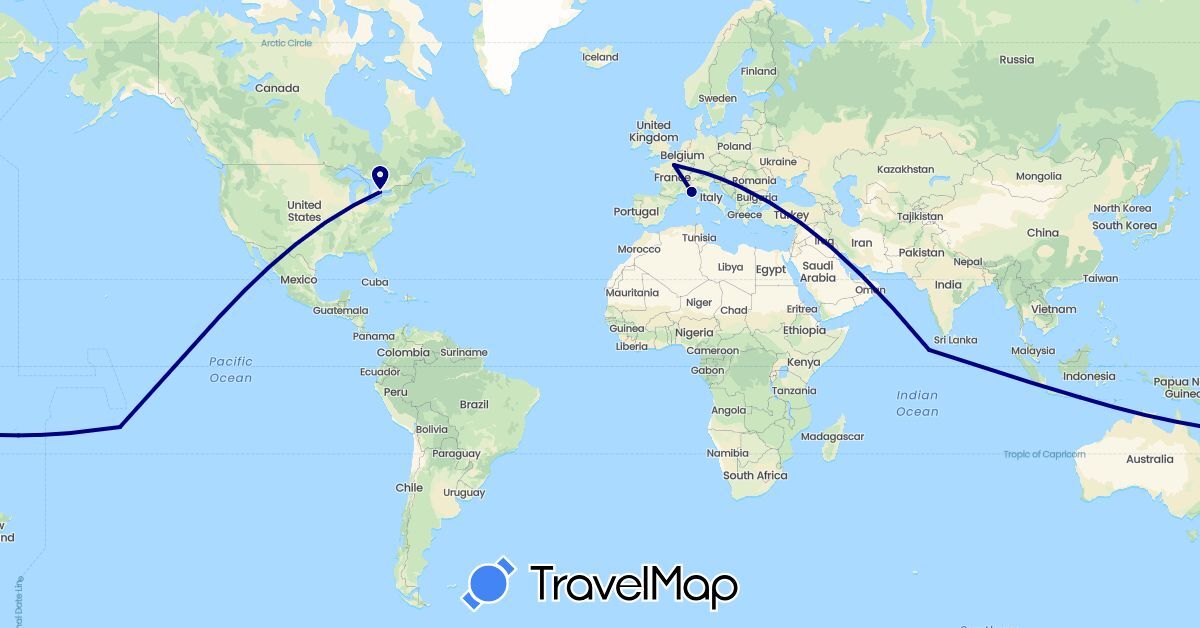 TravelMap itinerary: driving in Canada, France, Indonesia, Maldives (Asia, Europe, North America)